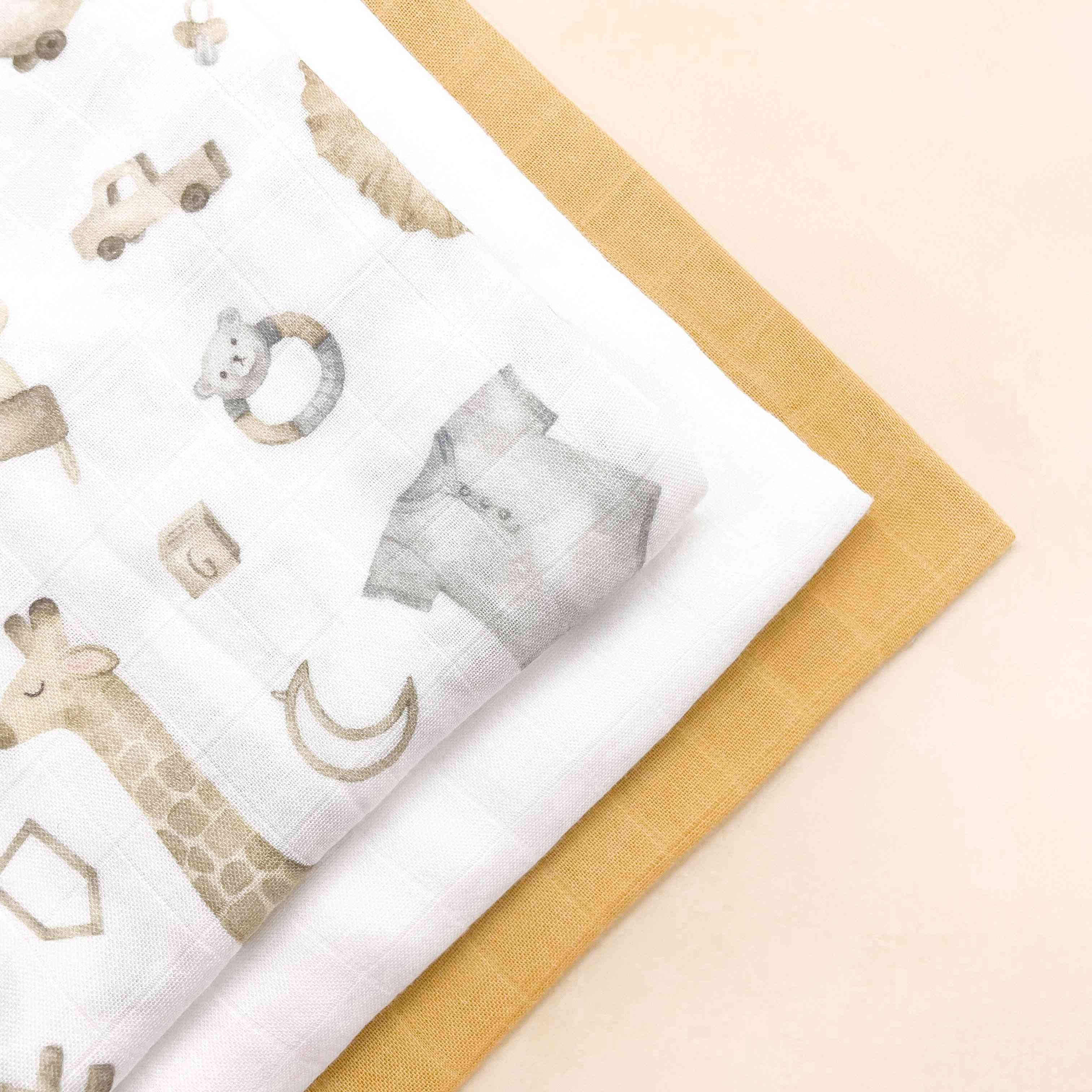 Set 3 Mussole Di Cotone Per Neonato - 70x70 Cm, Multiuso: Bavaglino, Coperta, Protezione Solare, Certificato Oeko-Tex - Foto 3