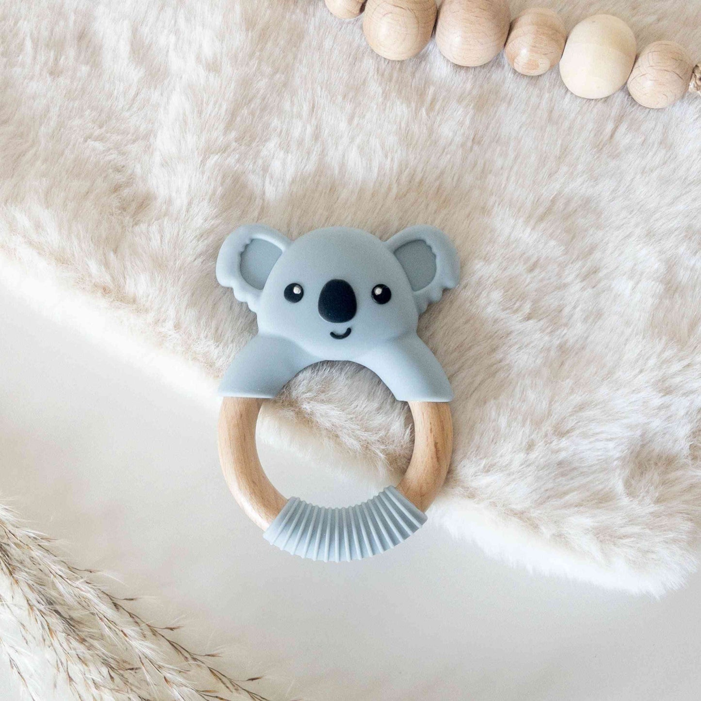Massaggiagengive dentizione neonato koala legno e silicone alimentare azzurro blu