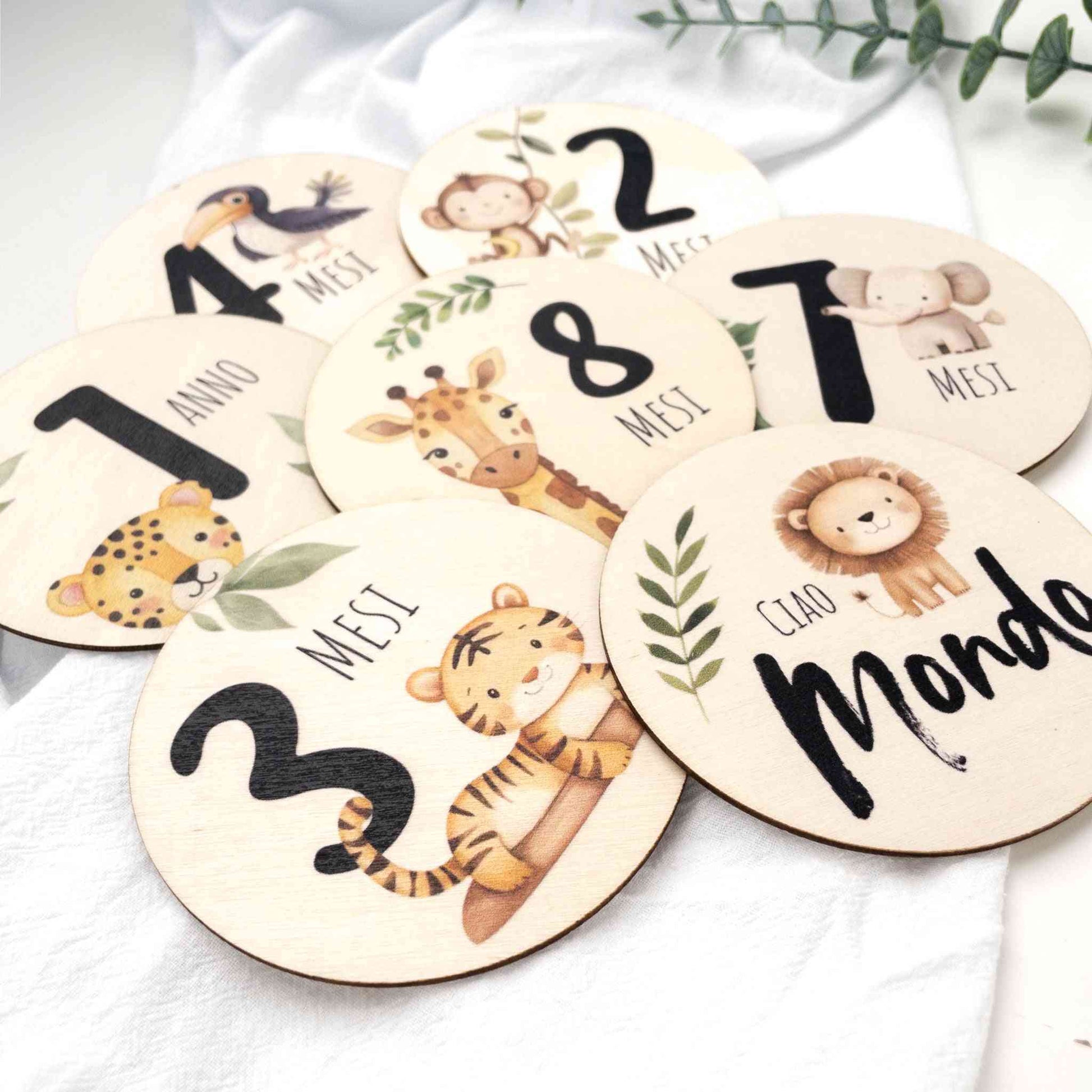 Card mensili Safari illustrate con animali per traguardi neonato, idea regalo nascita e baby shower unisex Baby Island.