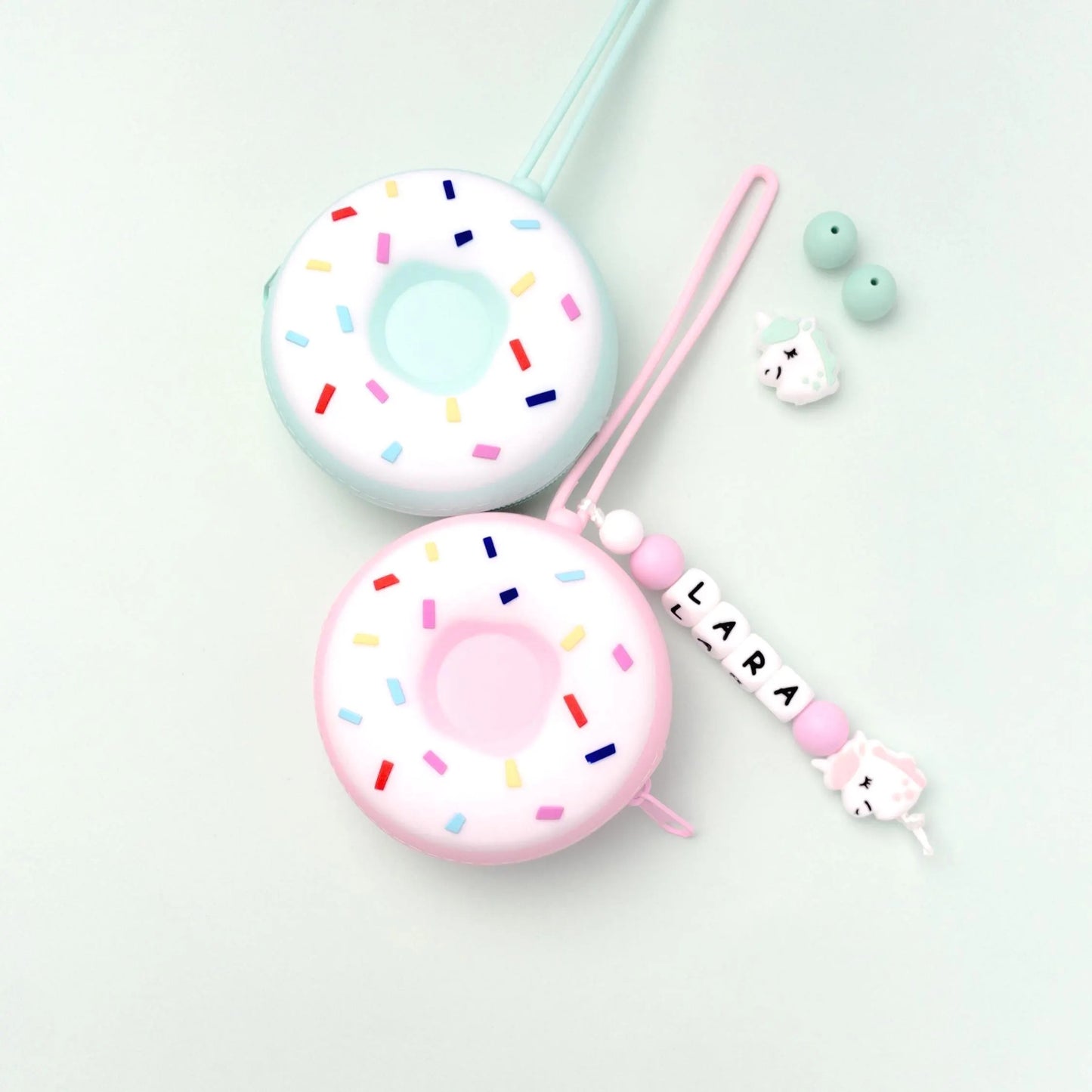 Portaciuccio a ciambella in silicone rosa senza personalizzazione - Design compatto con clip resistente - ciondolo per borsa cambio pannolino neonati - custodia donut per ciuccio