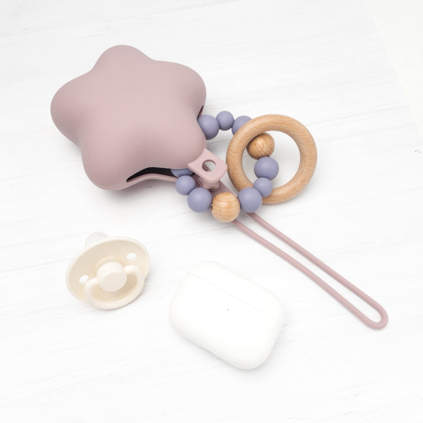 custodia ciuccio in silicone rosa a forma di stella