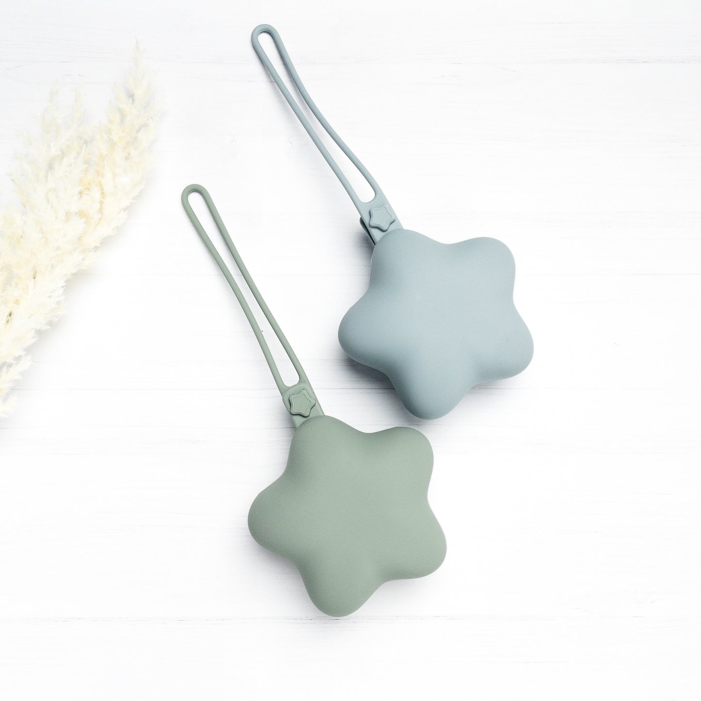 set custodie portaciuccio salvia e blu polvere a forma di stella in silicone alimentare senza BPA