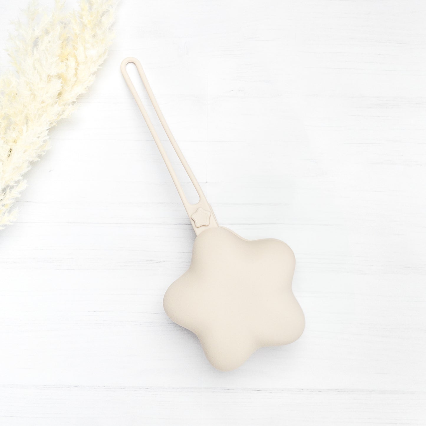 custodia per ciuccio beige in silicone a forma di stella porta ciuccio neonato con laccio da attaccare al passeggino