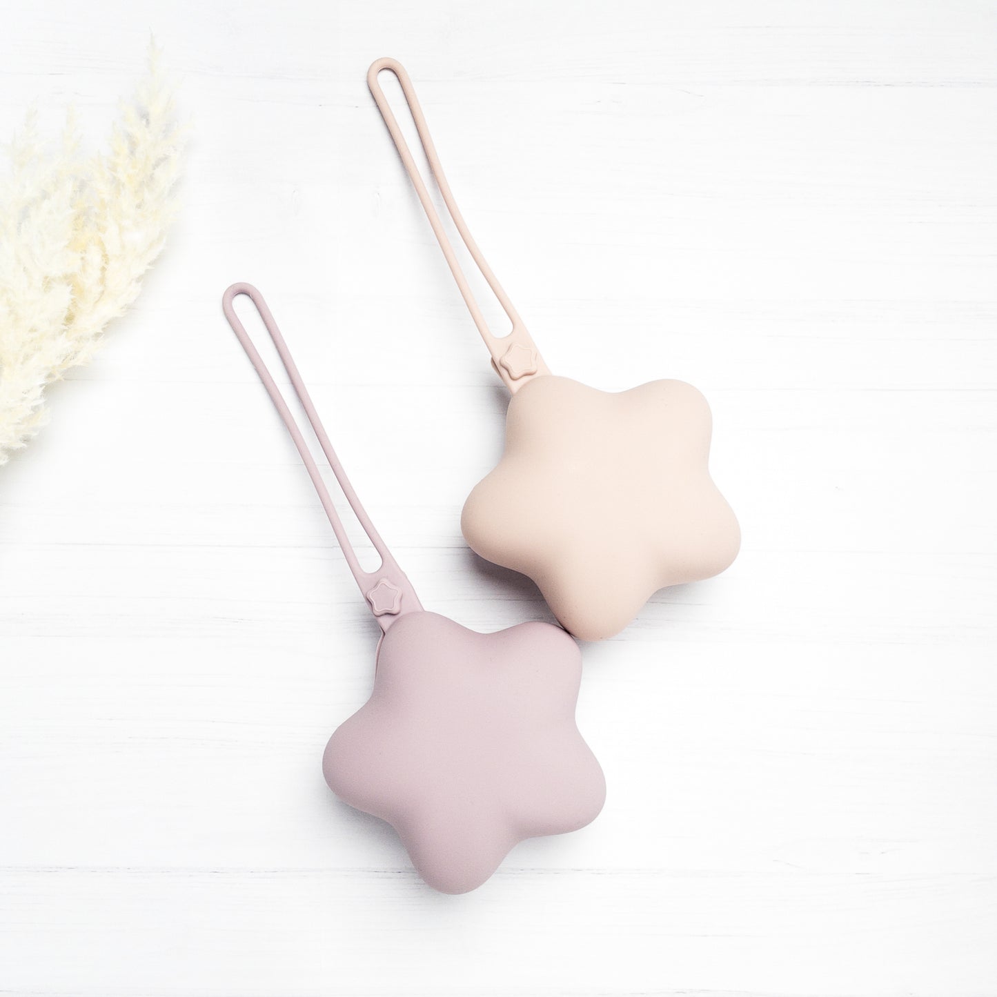 set custodie portaciuccio beige e rosa a forma di stella in silicone alimentare senza BPA