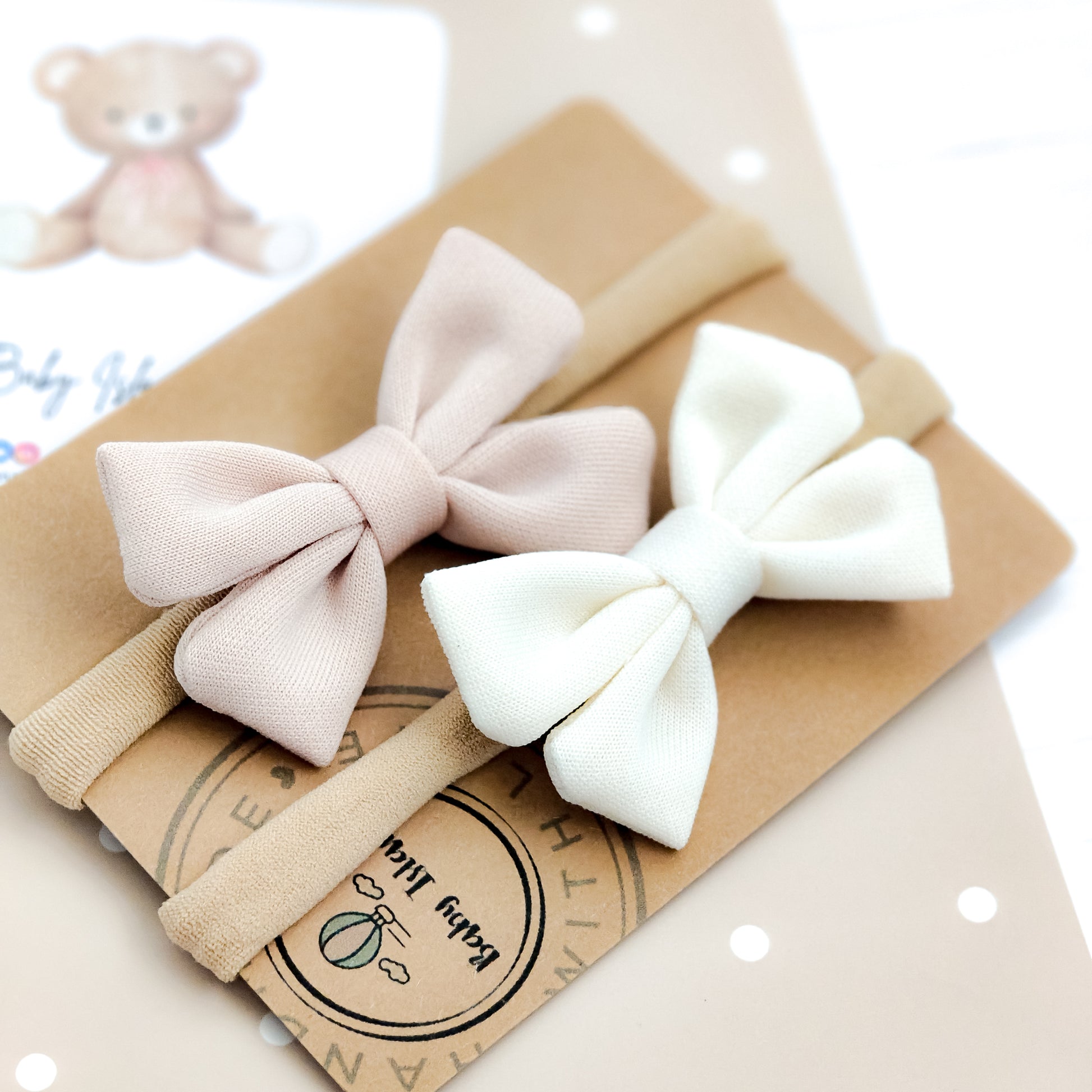 fasce neonata con fiocco espandibili nylon rosa e bianco