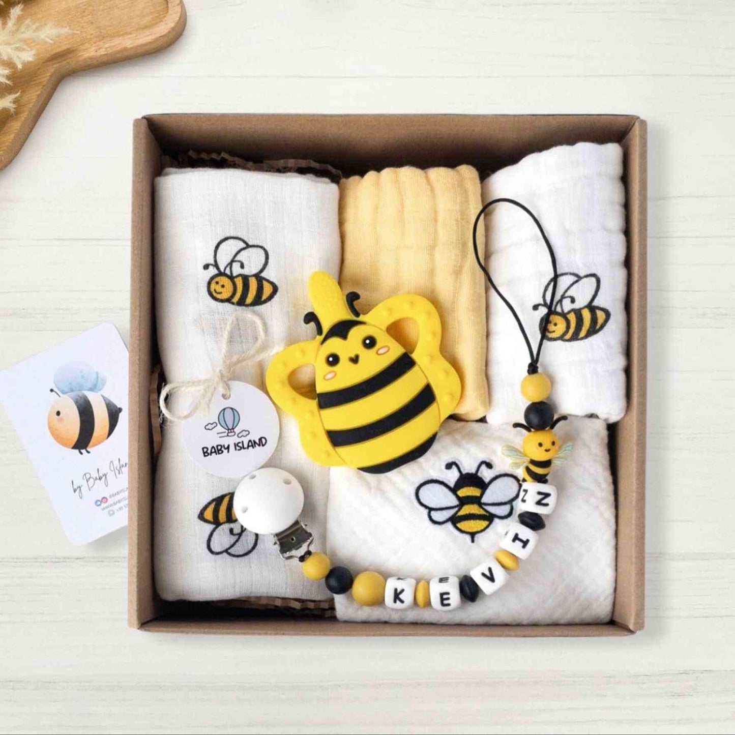 Set neonato api, regalo per baby shower a tema ape, idea regalo neo mamma, gravidanza, acessori genere neutro neonato, massaggiagengive ape
