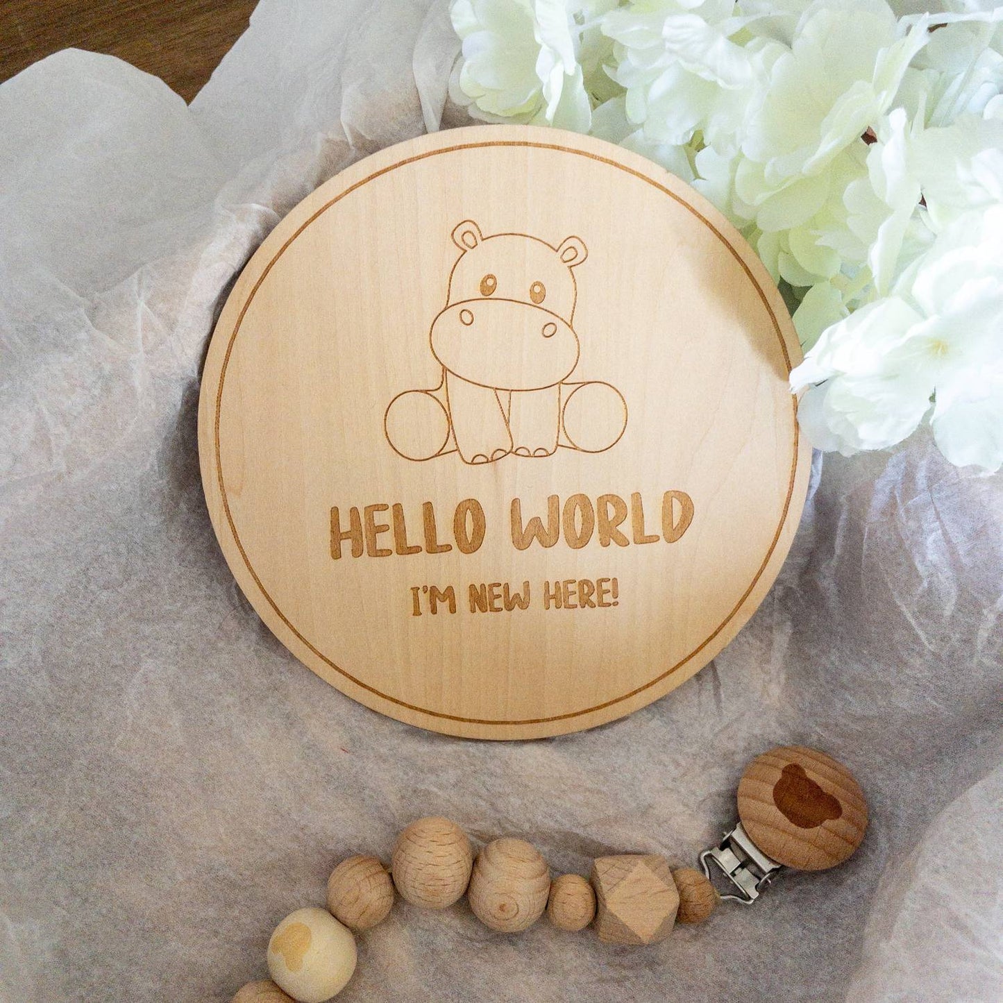 card hello word ippopotamo genere neutro per annuncio nascita bambino o bambina
