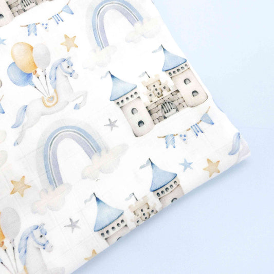 mussola neonata femmina varie dimensioni adatta per allattamento cambio pannolino con castelli unicorni e palloncini