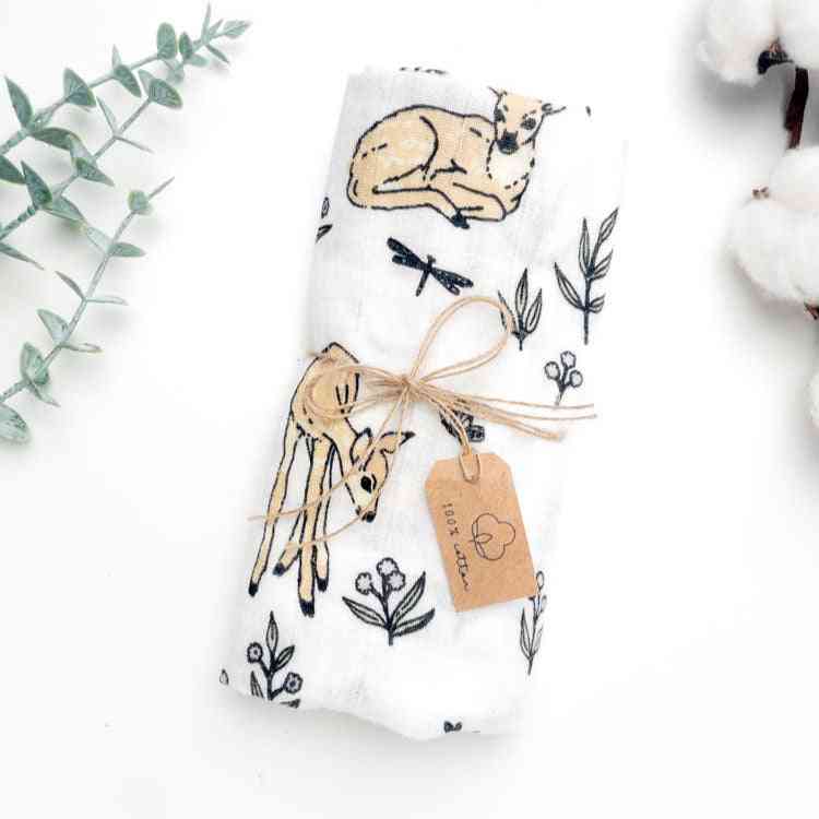 Elegante mussola in cotone 100% con stampa di cerbiatto, ideale per neonati e perfetta per la maternità e la cura del bambino