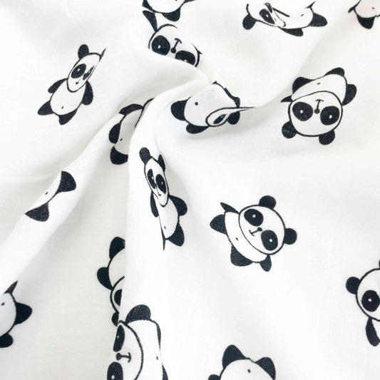 mussola in cotone e bambù morbida, traspirante e certificata okeo-tex per neonato con disegno panda adatto come genere neutro