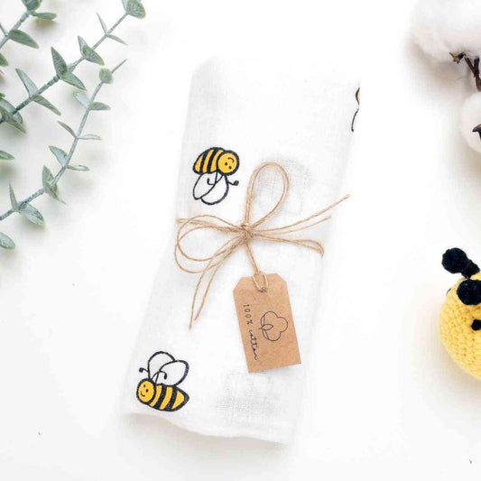 mussole in cotone per neonato genere neutro api, per allattamento, antirigurgito, cura giornaliera del neonato