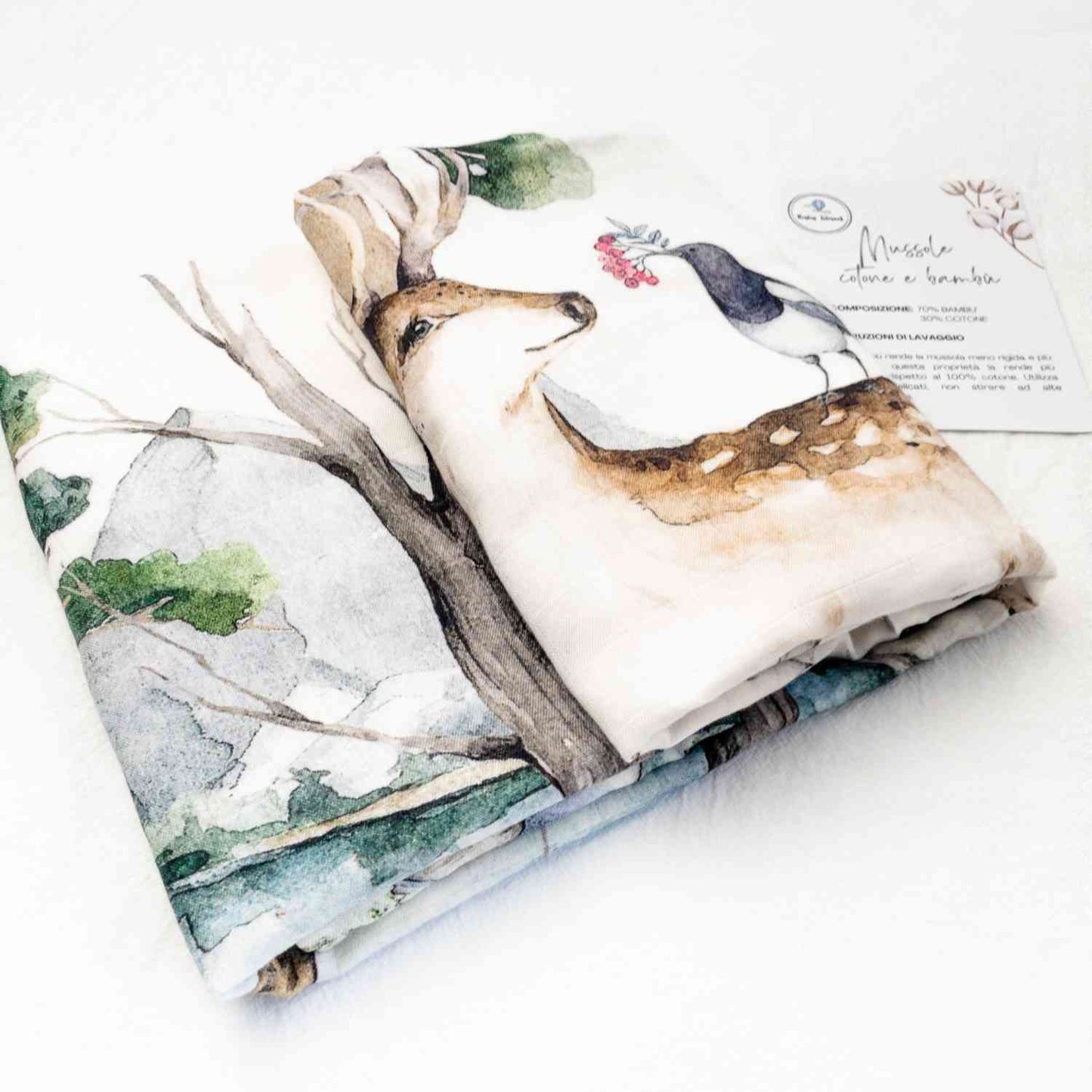 Regalo utile per neonato: telo XL con animali selvatici in bambù organico 45x47 pollici