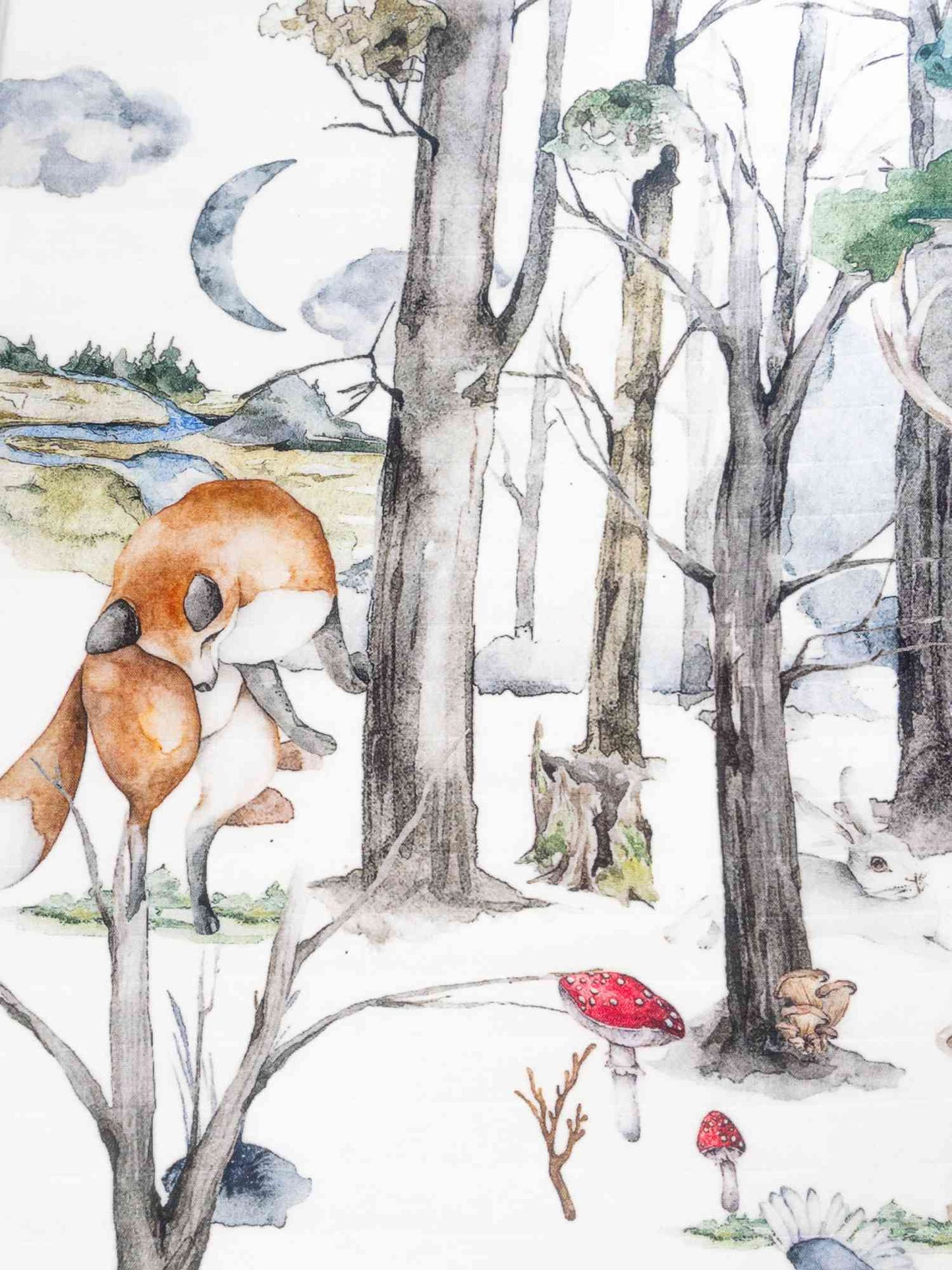 mussole fantasia animali del bosco, mussola con cervo, mussola morbida formato grande in bambù con disegno bosco foresta e animali