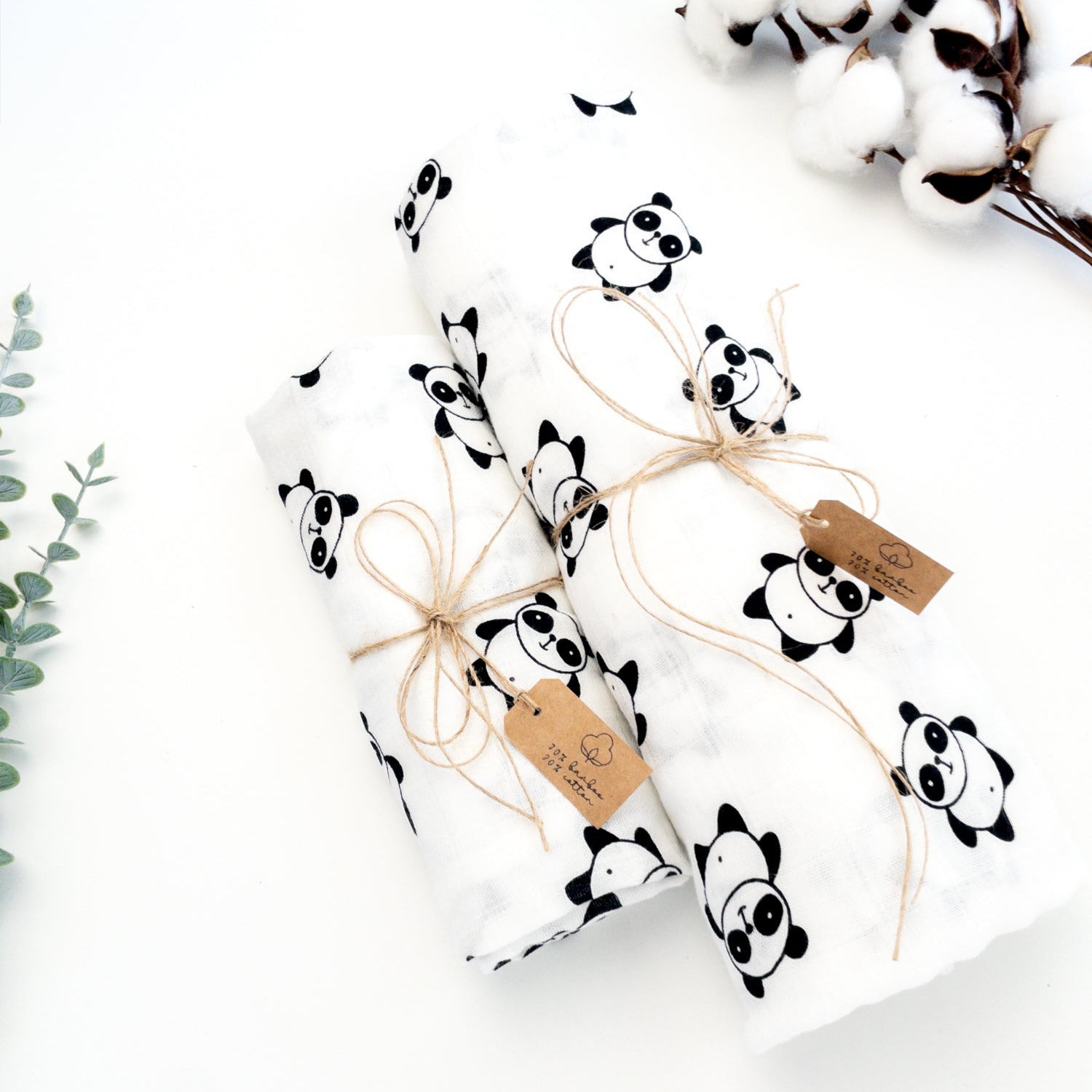 Mussola per fasciatura neonato unisex con panda, mussola bianco e nero, mussola grandi dimensioni