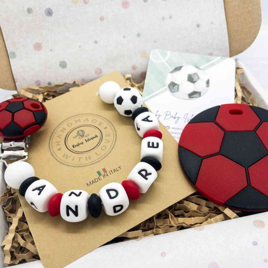 Catenella portaciuccio calcio milan rosso nero personalizzata con nome in silicone idea regalo a tema calcio