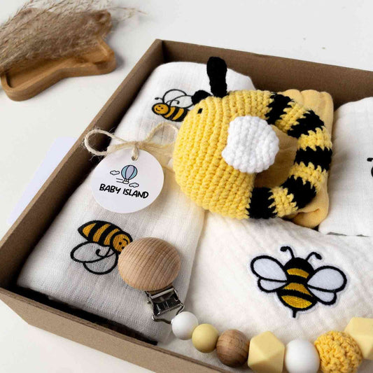 set neonato api con sonaglio neonato a forma di ape, fatto all'uncinetto amigurumi, con campanellino per catturare l'attenzione del bambino
