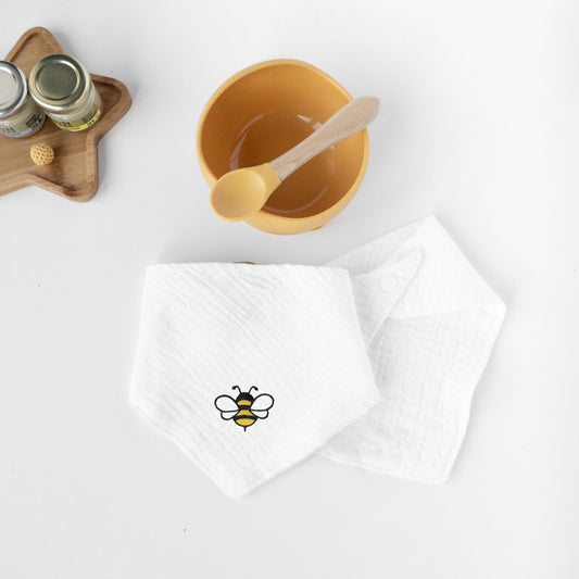 Accessori neonato api: bavaglino assorbente, mussole in cotone, panni cambio, sonaglio e catenina ciuccio personalizzata per bambini e bambine