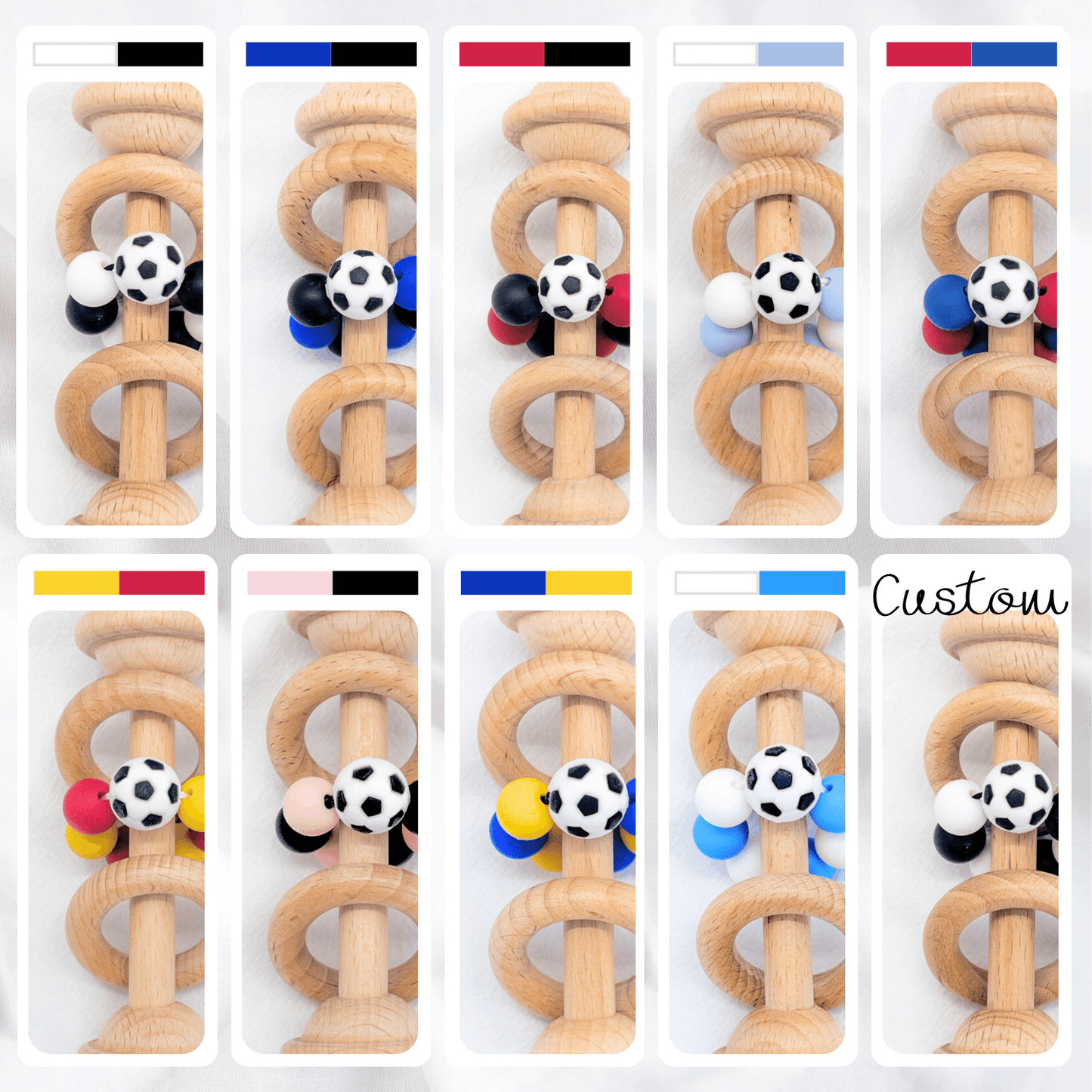 sonaglio squadre di calcio milan, inter, juventus, roma, cagliari, lazio, palermo, parma e personalizzato in legno e slilicone allimentare