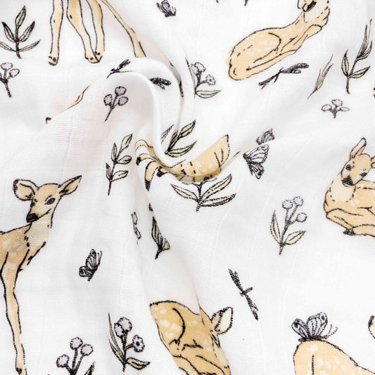 musssola per neonato con fantasia cerbiatto natura colori neutri, 110x120 formato grande adatto per allattamento