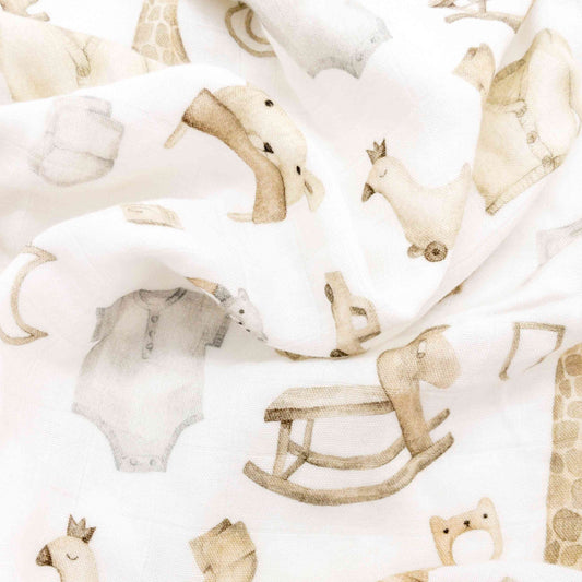 mussole per neonato colori neutri unisex con leoni giraffe acquarello in cotone e bam