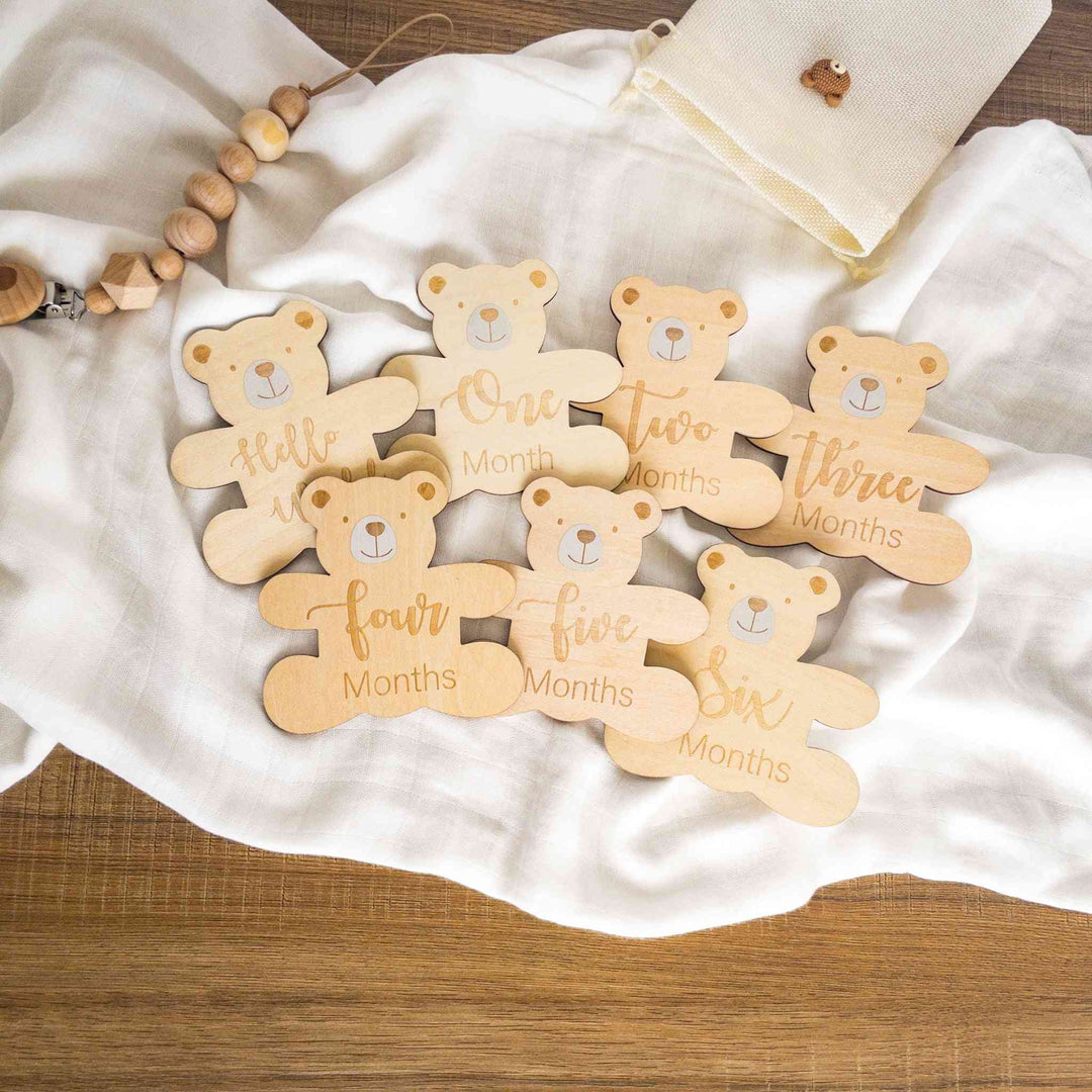 Carte Milestone Mensili Per Bambini - Set Legno Con Numeri E Fiori Per Foto 0-12 Mesi - Foto 6