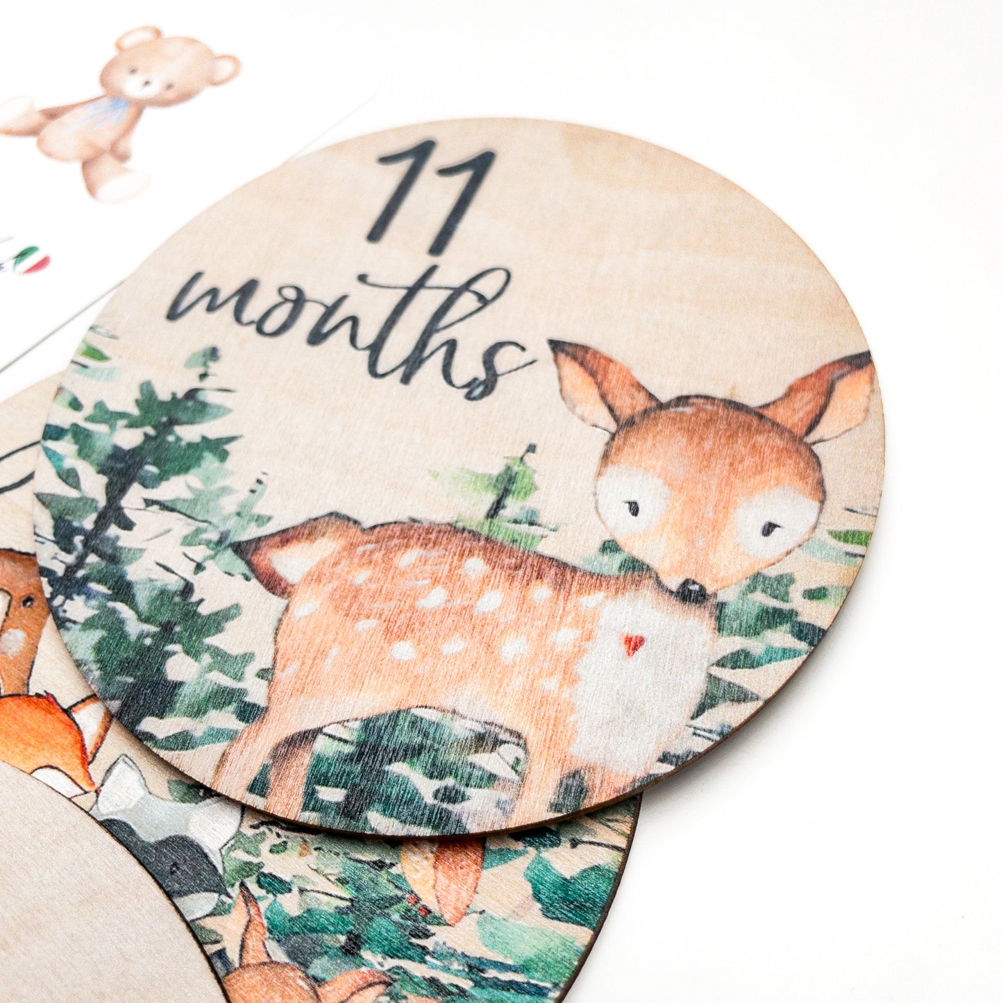 Complimese neonato con cervo e foresta, tema bosco, per regalo nascita unisex