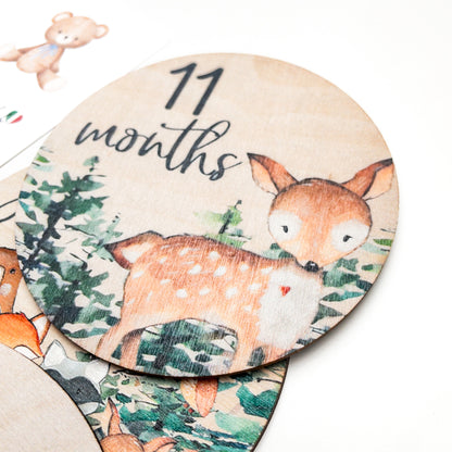 Complimese neonato con cervo e foresta, tema bosco, per regalo nascita unisex
