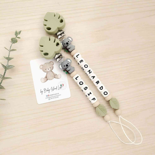Catenella portaciuccio in koala personalizzata con nome, regalo perfetto per nascita o battesimo di un bambino