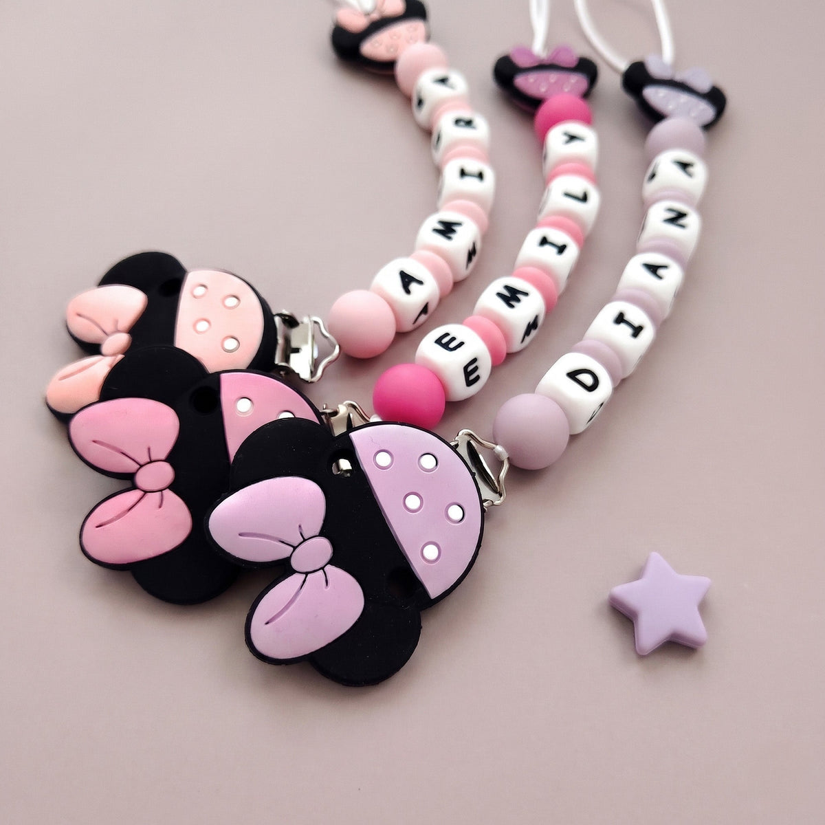 Catenella porta ciuccio con nome personalizzato in silicone baby accessorio neonati fatto a mano