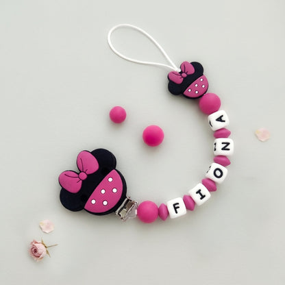 Portaciuccio personalizzato con nome catenella silicone handmade accessori neonati design Minnie