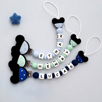 Catenella portaciuccio personalizzata con nome in silicone stile Minnie colorata per neonati e bambini