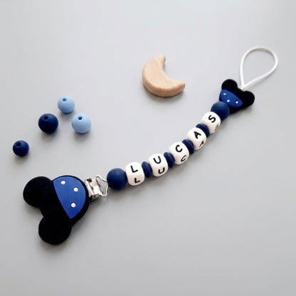 Portaciuccio silicone personalizzato con nome catenella colorata per bimbo e bimba stile Minnie