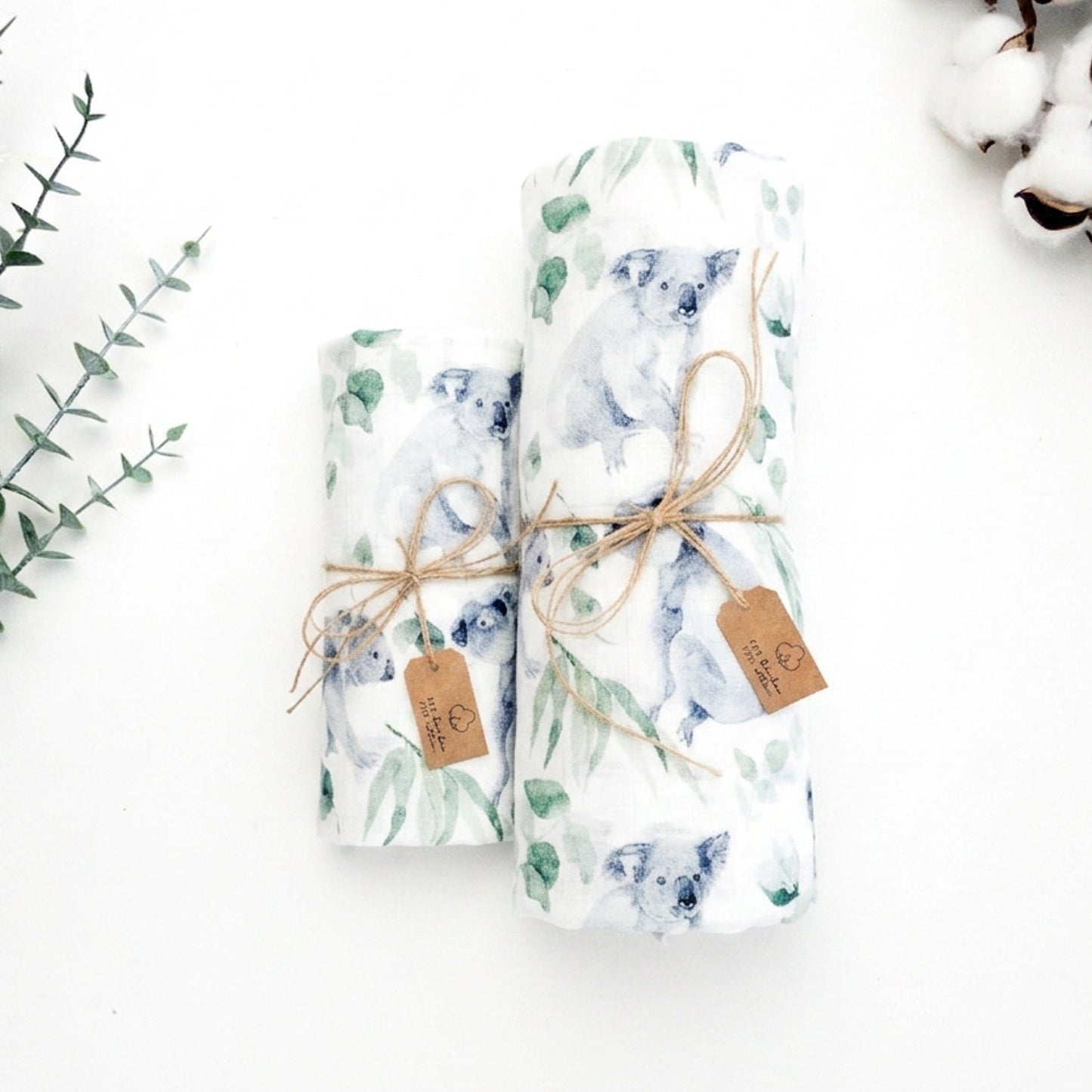 Mussola per neonati con koala e foglie di eucalipto, in cotone e bambù morbida per allatamento e baby swaddle