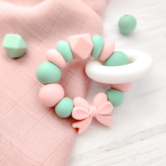 massaggiagengive anello in silicone alimentare con fiocco e anello sensoriale 