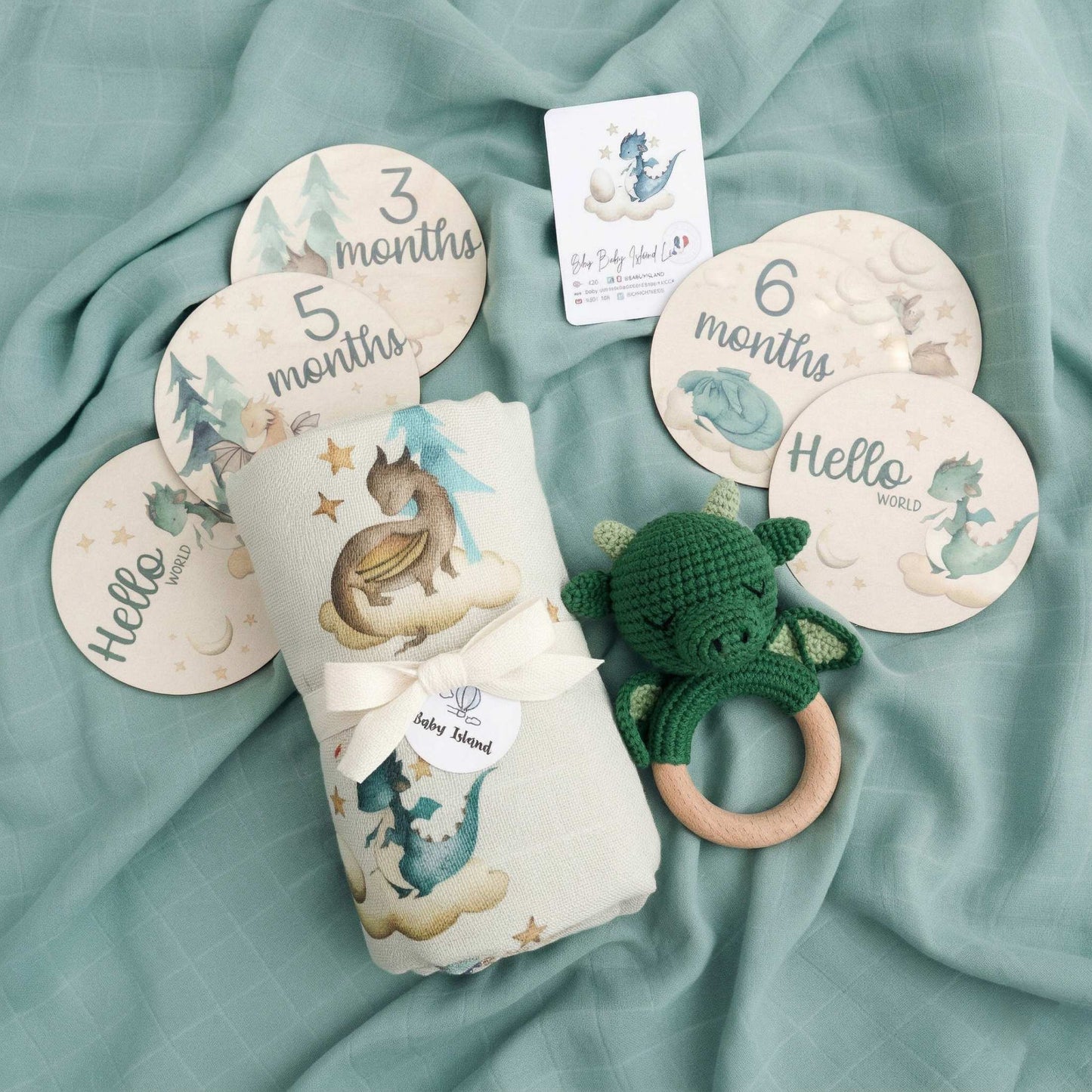 Set regalo neonato a tema draghi con complimese