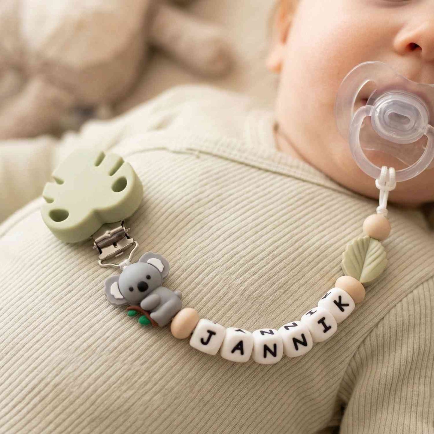 Catenella ciuccio Koala personalizzata in legno e silicone con nome JANNI