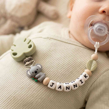 Catenella ciuccio Koala personalizzata in legno e silicone con nome JANNI