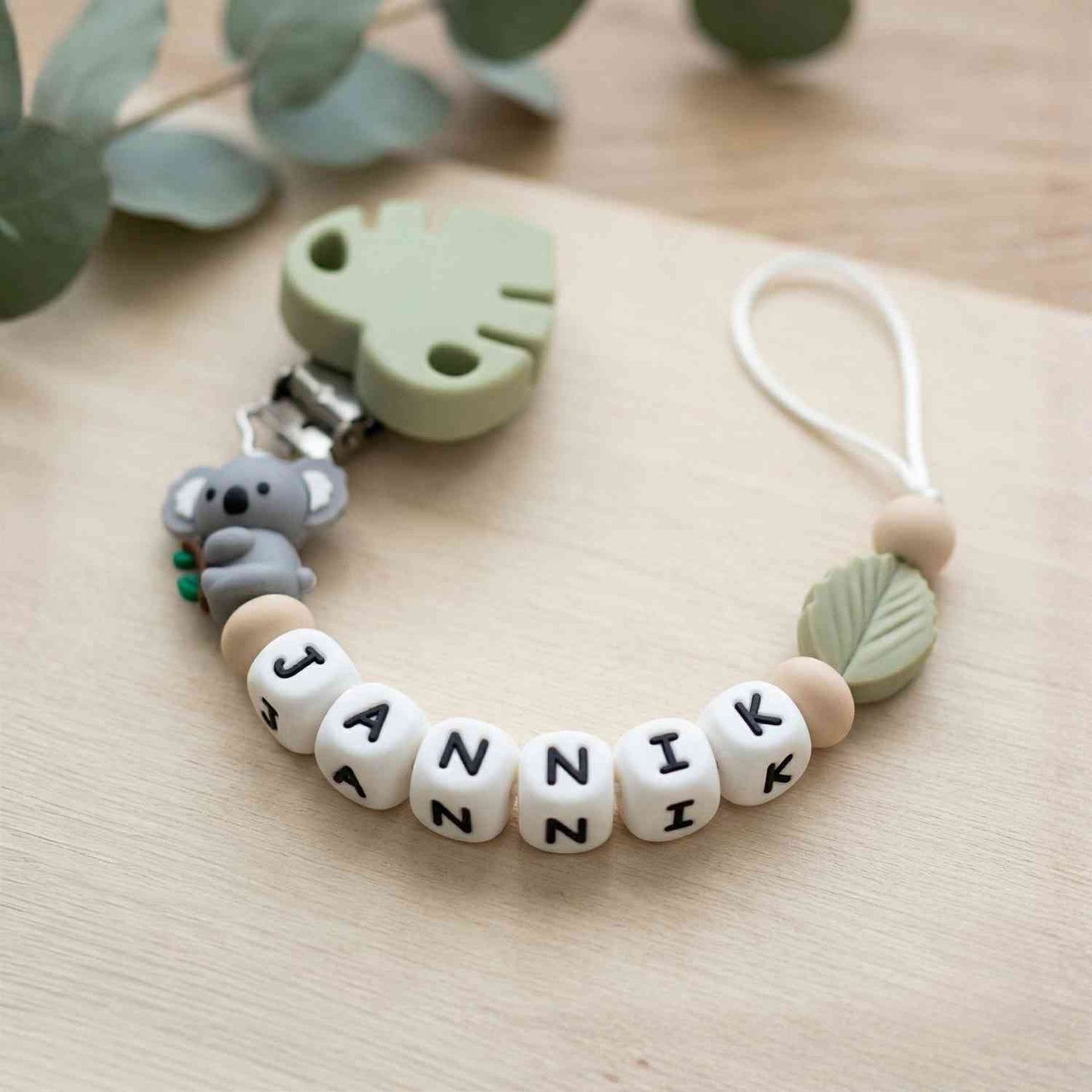 Catenella ciuccio Koala personalizzata in legno e silicone con nome JANNIK