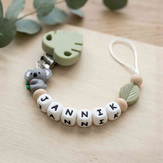 Catenella ciuccio Koala personalizzata in legno e silicone con nome JANNIK
