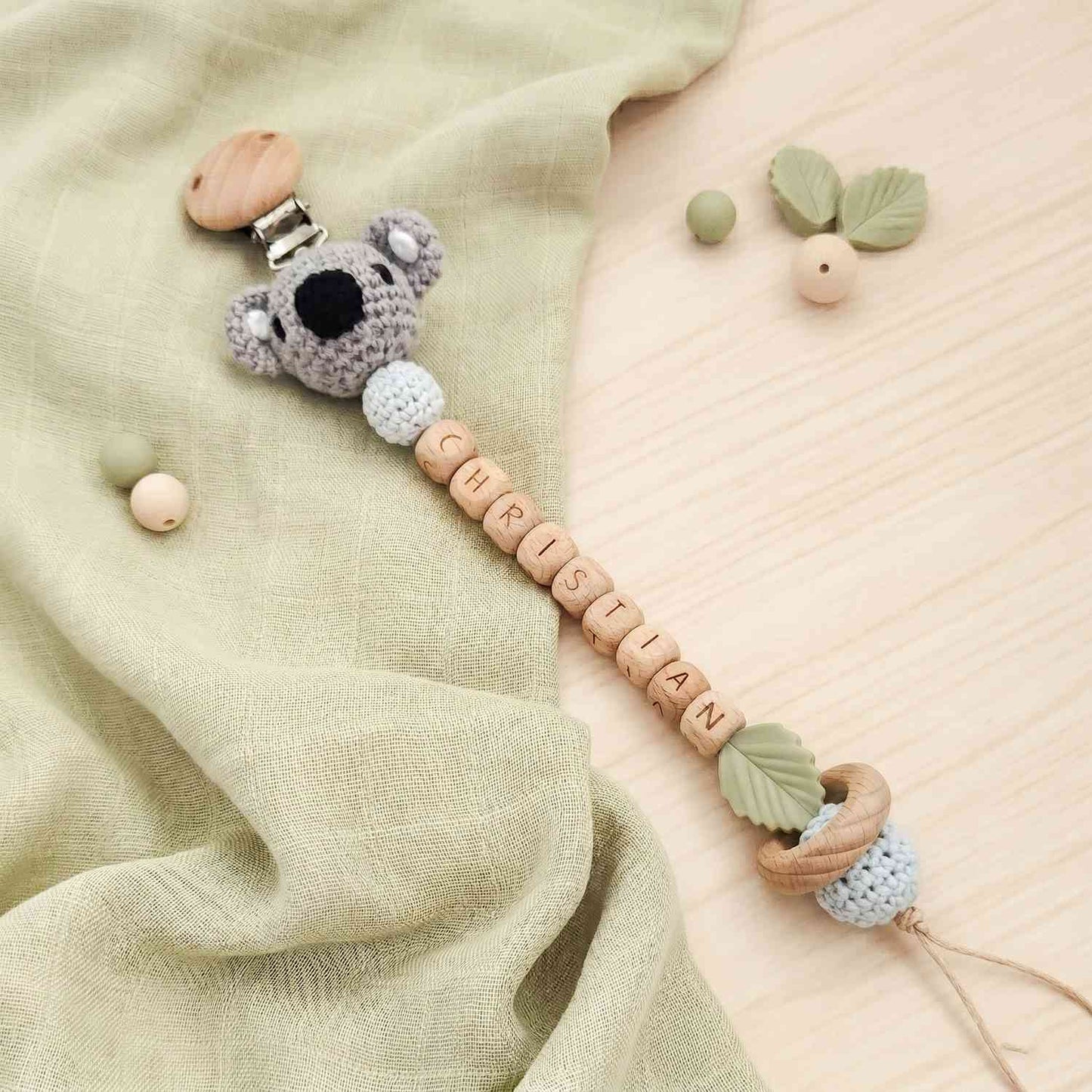 Koala silicone dummy clip with name
