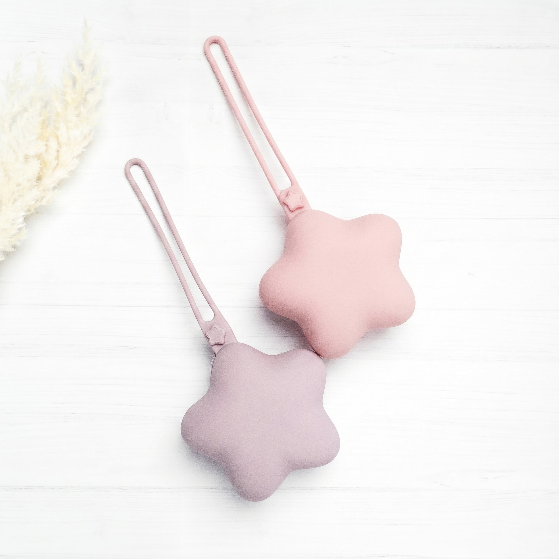 Custodia porta ciuccio in silicone a forma di stella, pacco da due nei colori rosa e lilla
