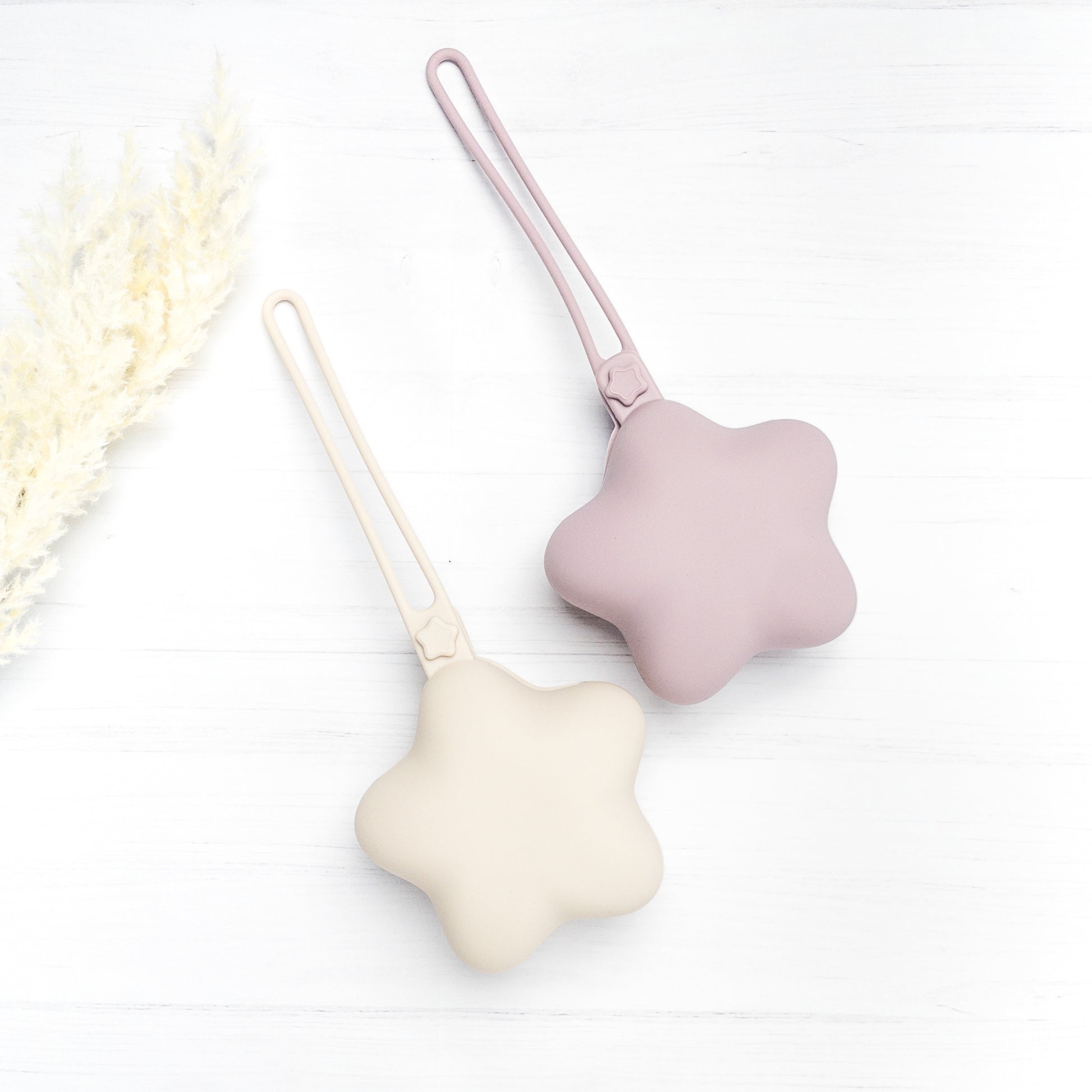 set custodie portaciuccio beige e rosa a forma di stella in silicone alimentare senza BPA 
