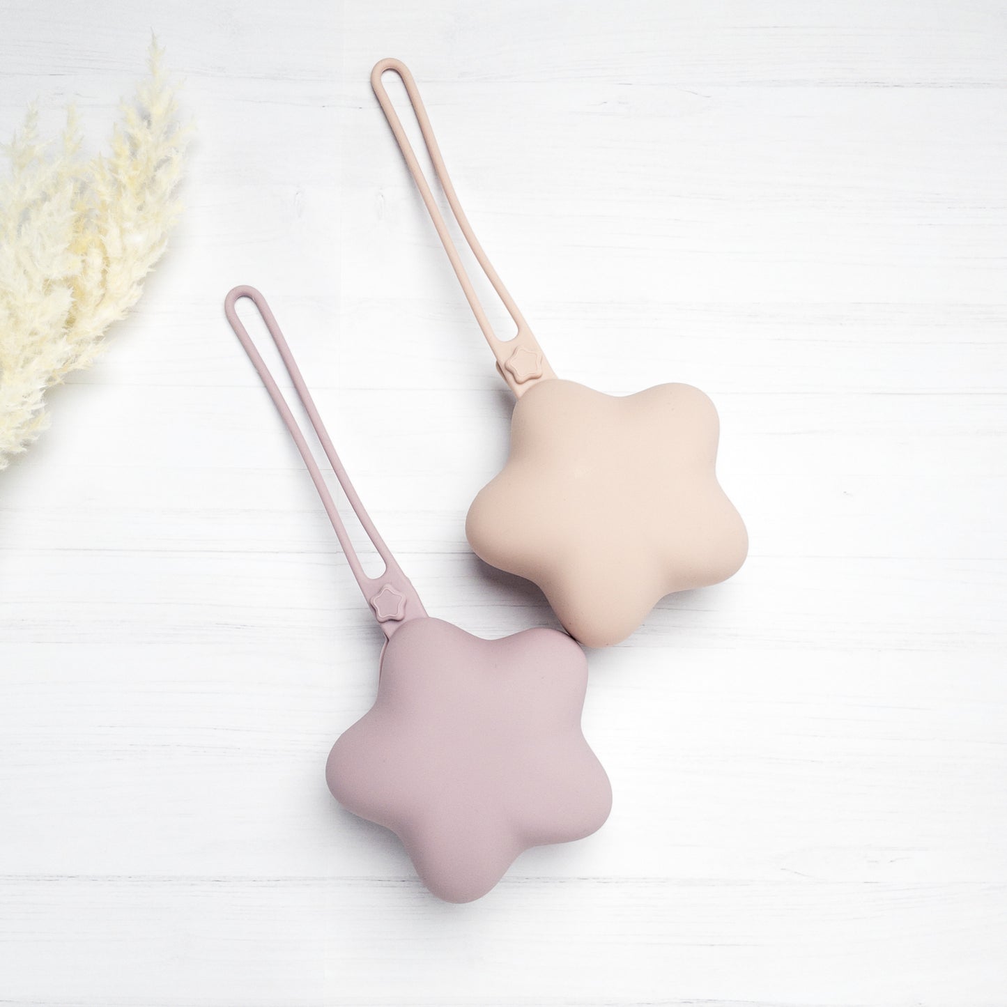 set custodie portaciuccio beige e rosa a forma di stella in silicone alimentare senza BPA 