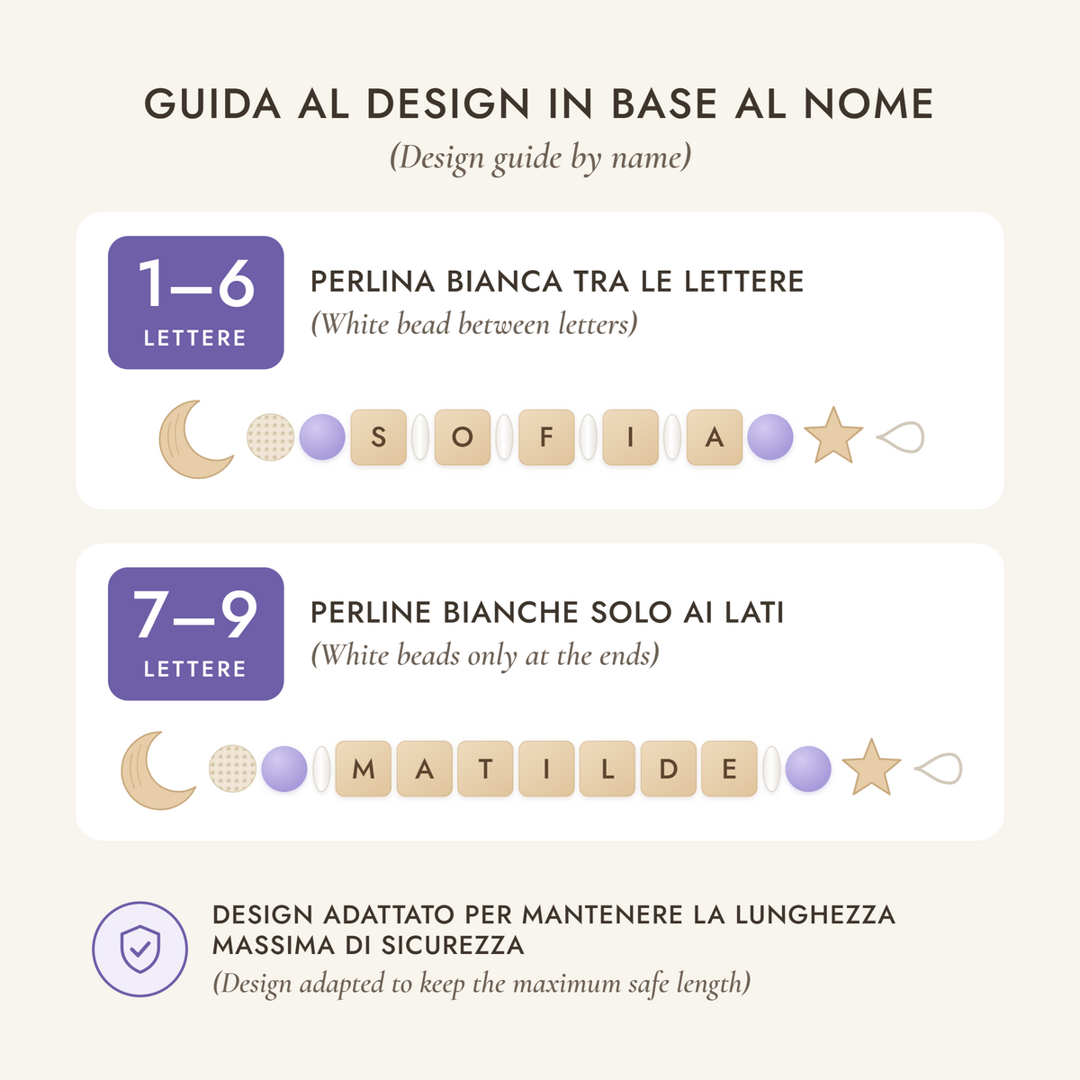 guida design catenella ciuccio lilla stella luna
