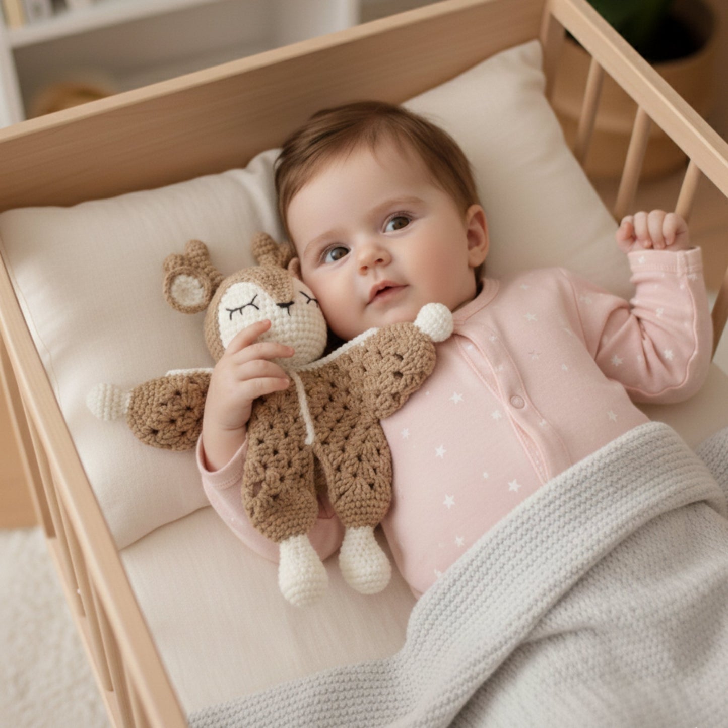 Set regalo neonata nascita Cerbiatto con peluche fatto a mano, ideale per baby shower e nuova nascita femmina. Include accessori utili e dolci.