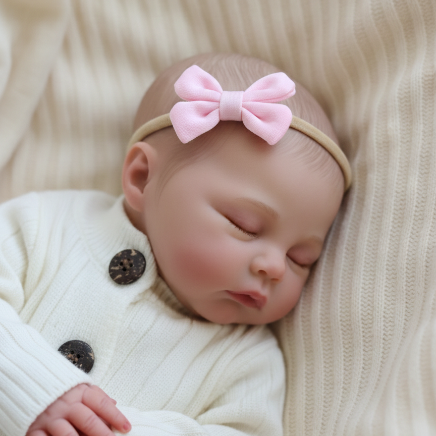 neonata con fascia con fiocco rosa a forma di farfalla, estendibile fino a 3 anni con fascia fine in nylon color sabbia