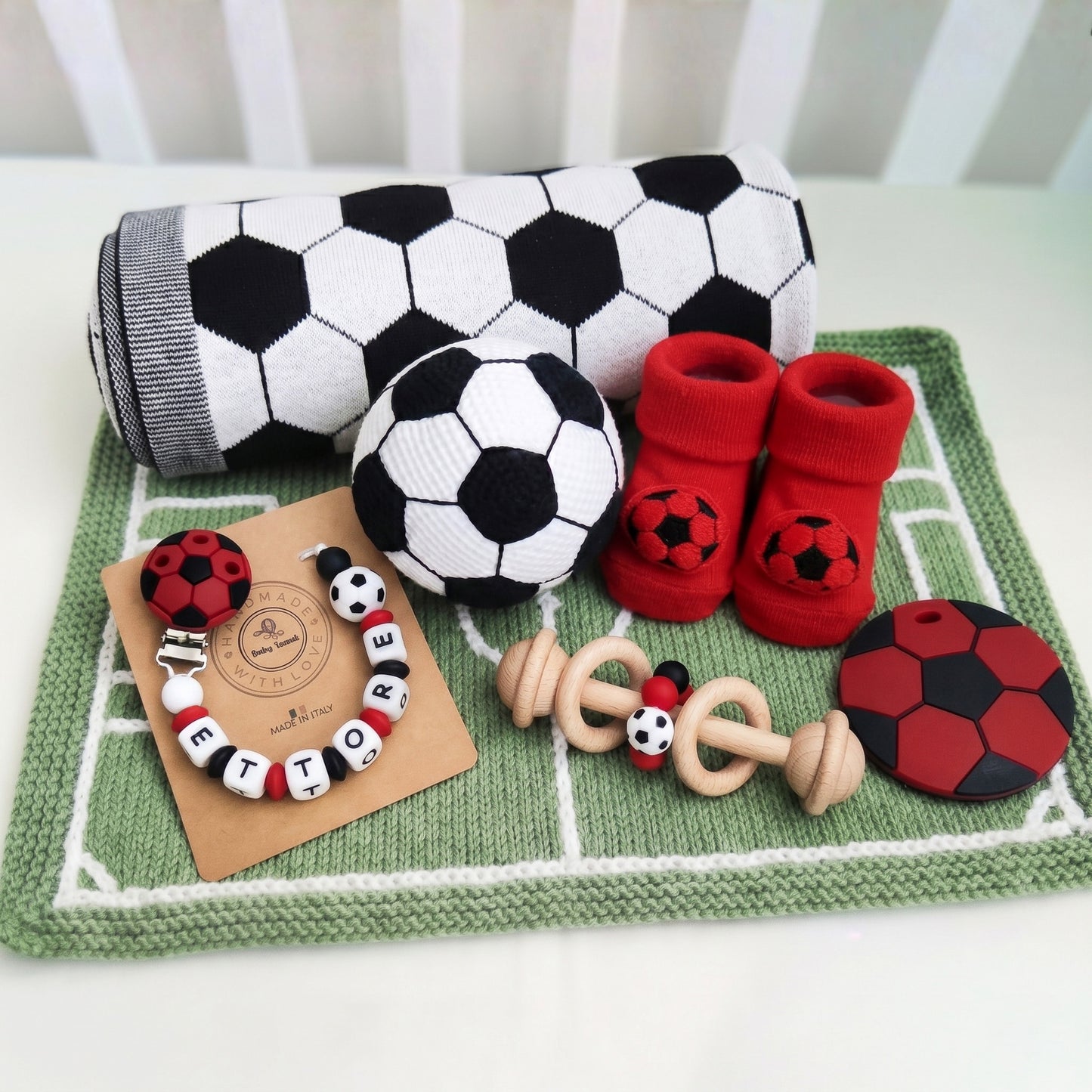 Neonato milan set regalo a tema calcio personalizzato con nome colore rosso nero