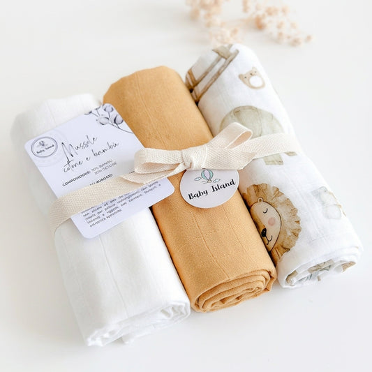 Set da 3 mussole cotone e bambù 55x50 cm