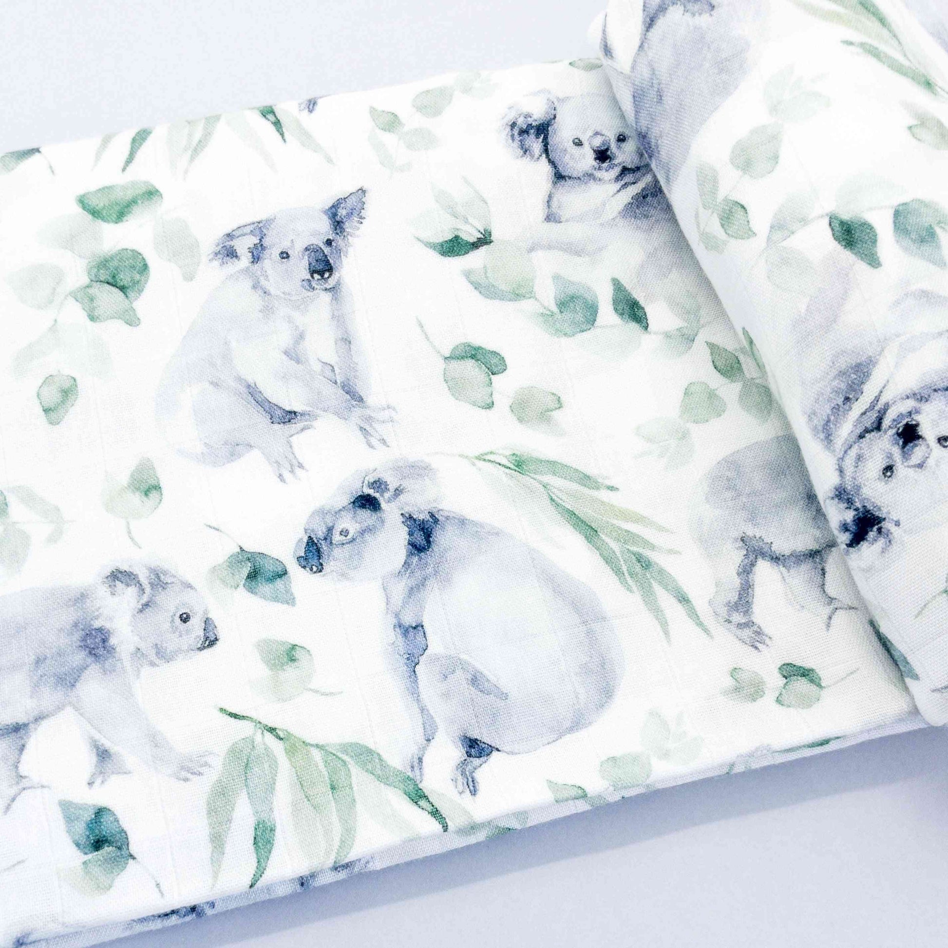 salvietta assorbente neonato per bagnetto accessorio mussola cotone bambu con foglie e koala grigio verde