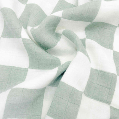 tessuto morbido di bambù e cotone perfetto per i neonati per coperta allattamento, passeggino e fasciatoio a scacchi verde e bianco dimensioni grandi 120x120 cm